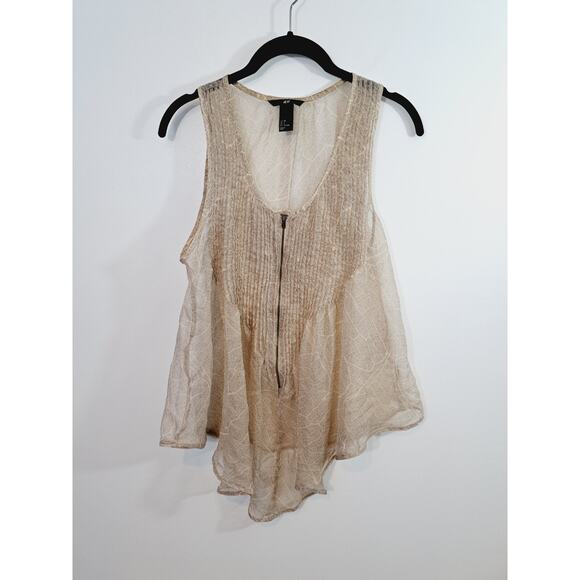 H&M Women's Tank Sheer Pintuck Detail Flutter Hem Top In Size 8 - Picture 1 of 4